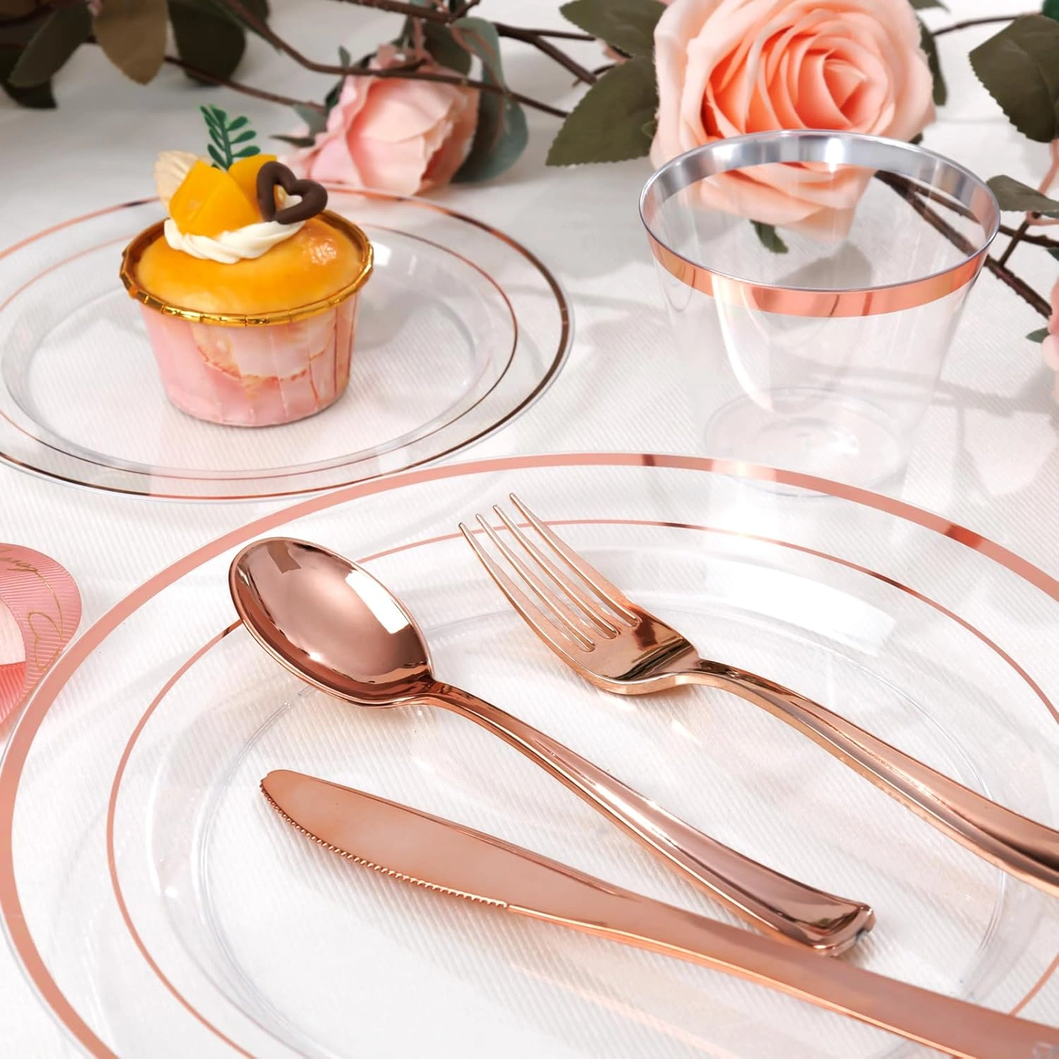 Clear Rose Gold Deluxe Disposable Dinnerware Set — view 12