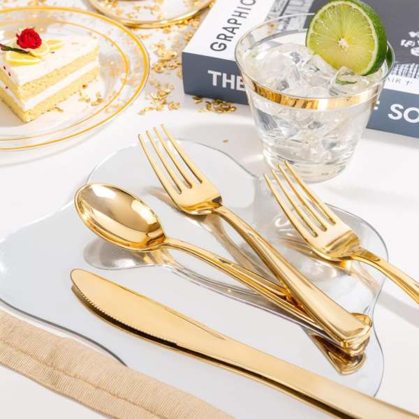 Clear Gold Deluxe Disposable Dinnerware Set — view 14