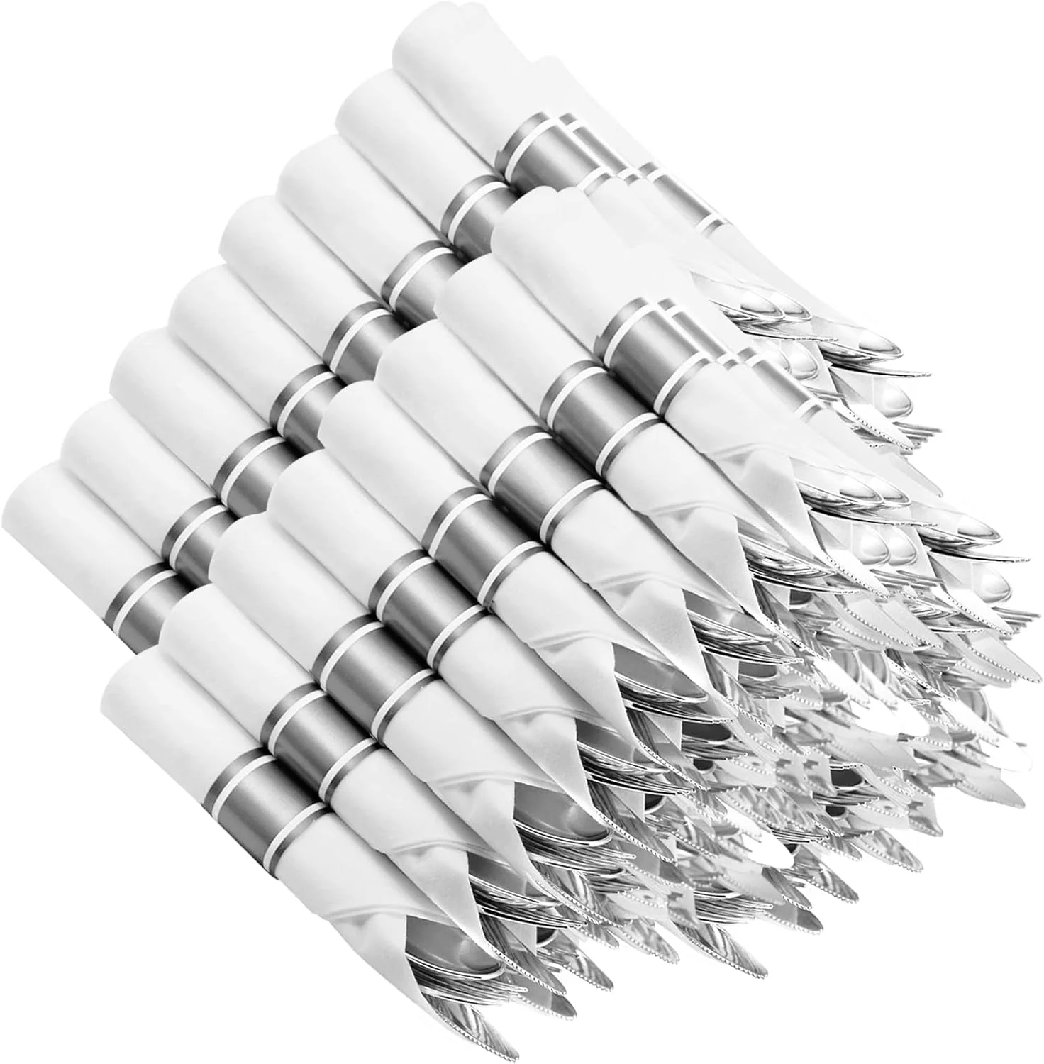 Silver Fancy Pre Rolled Plastic Silverware Sets — view 11
