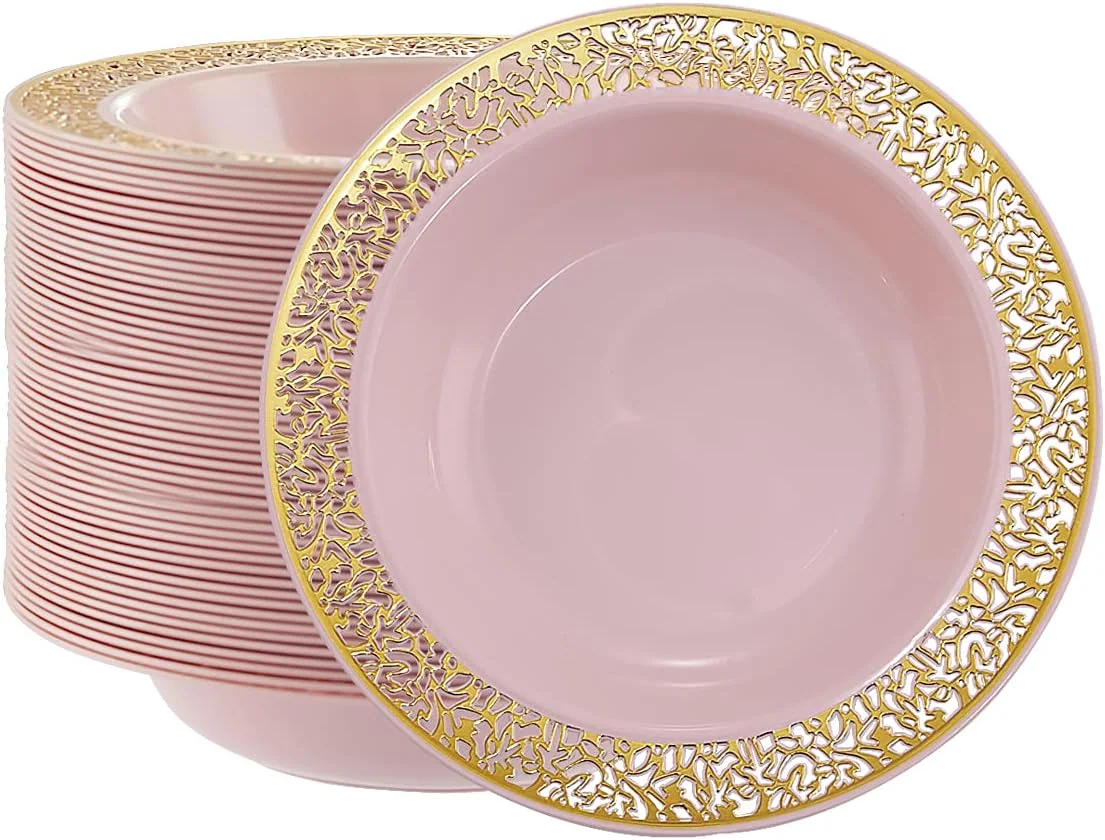 Pink Gold Plastic Soup Bowls 12 oz — view 8