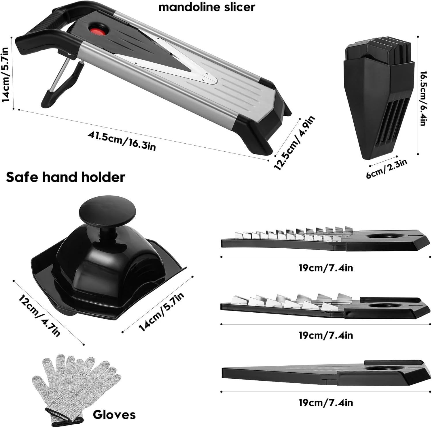 Silver Adjustable Mandoline Food Slicer for Kitchen-Mandolin,Potato,Tomato,Carrot,Vegetable,Fruit and Onion Cutter-Adjustable Stainless Steel-Include 1 Pair Cut-Resistant Gloves — view 11