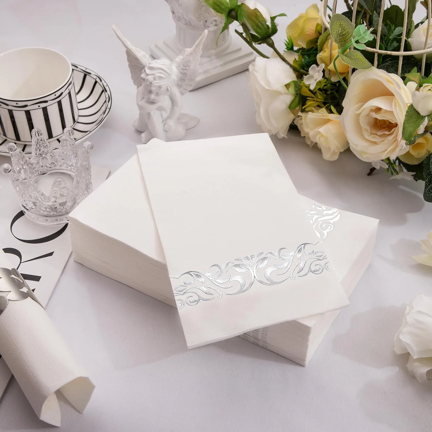 White And Silver Napkins Disposable-3ply Paper Napkins Rim — view 15