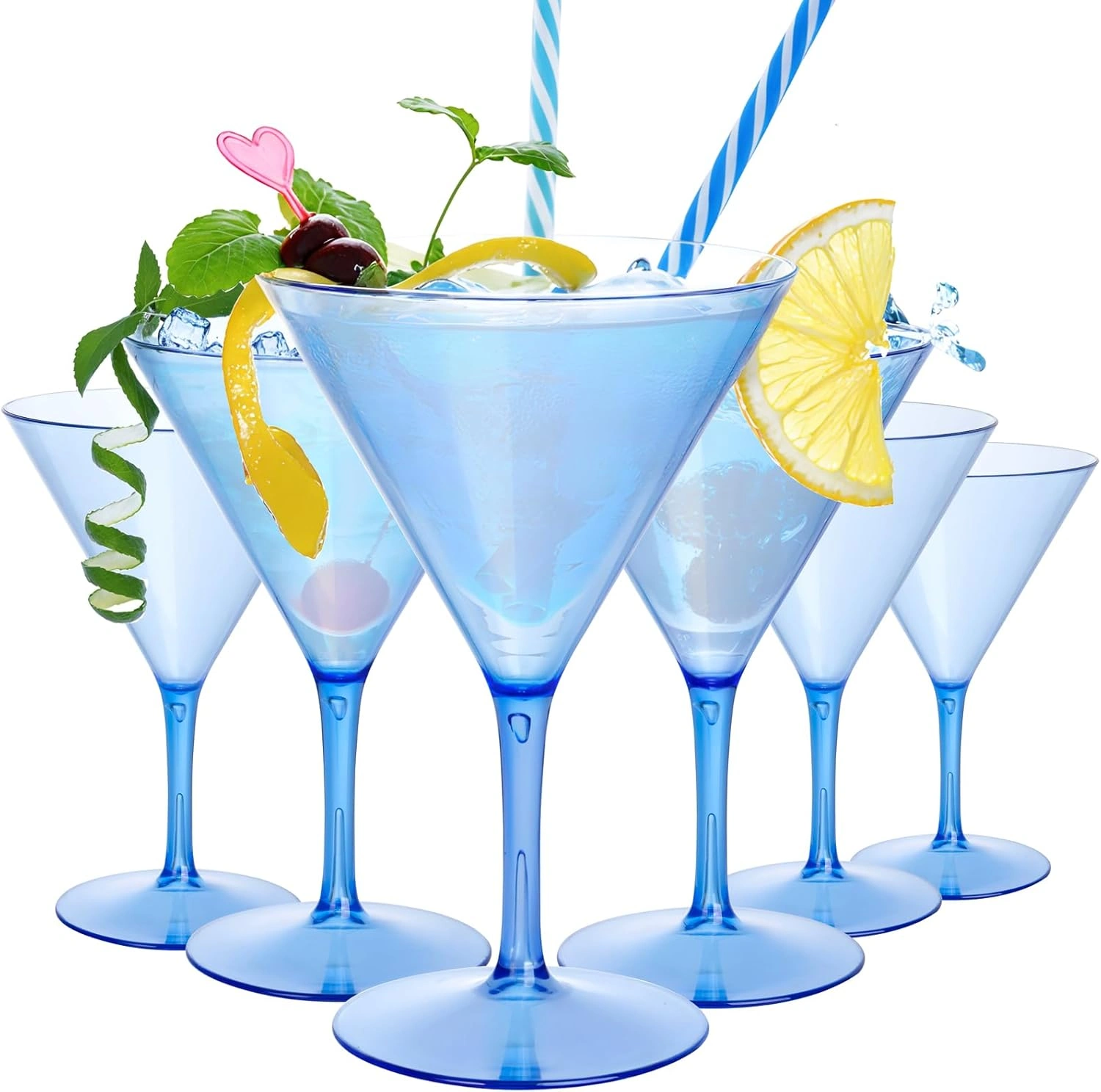 Blue Liacere Martini Glasses Set of 6-11 oz Plastic Martini Cocktail Glasses with Stem-Reusable Cocktail Glasses for Bar,Margarita,Whiskey,Gin,Tequila,BPA-Free — view 8