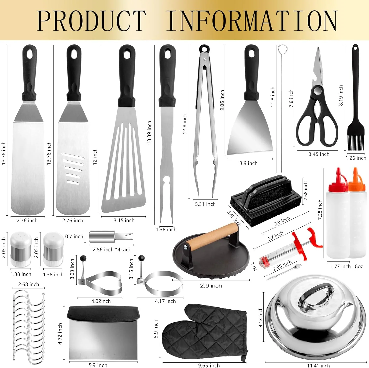 46pcs Blackstone Griddle Accessories Upgraded Barbecue Presses Flat Top Grill Tools for Camp Chef Griddle Cover Salt and Pepper Shakers Grill Black Tools Set Enlarged Spatula Gift Set (46 Pieces) — view 13