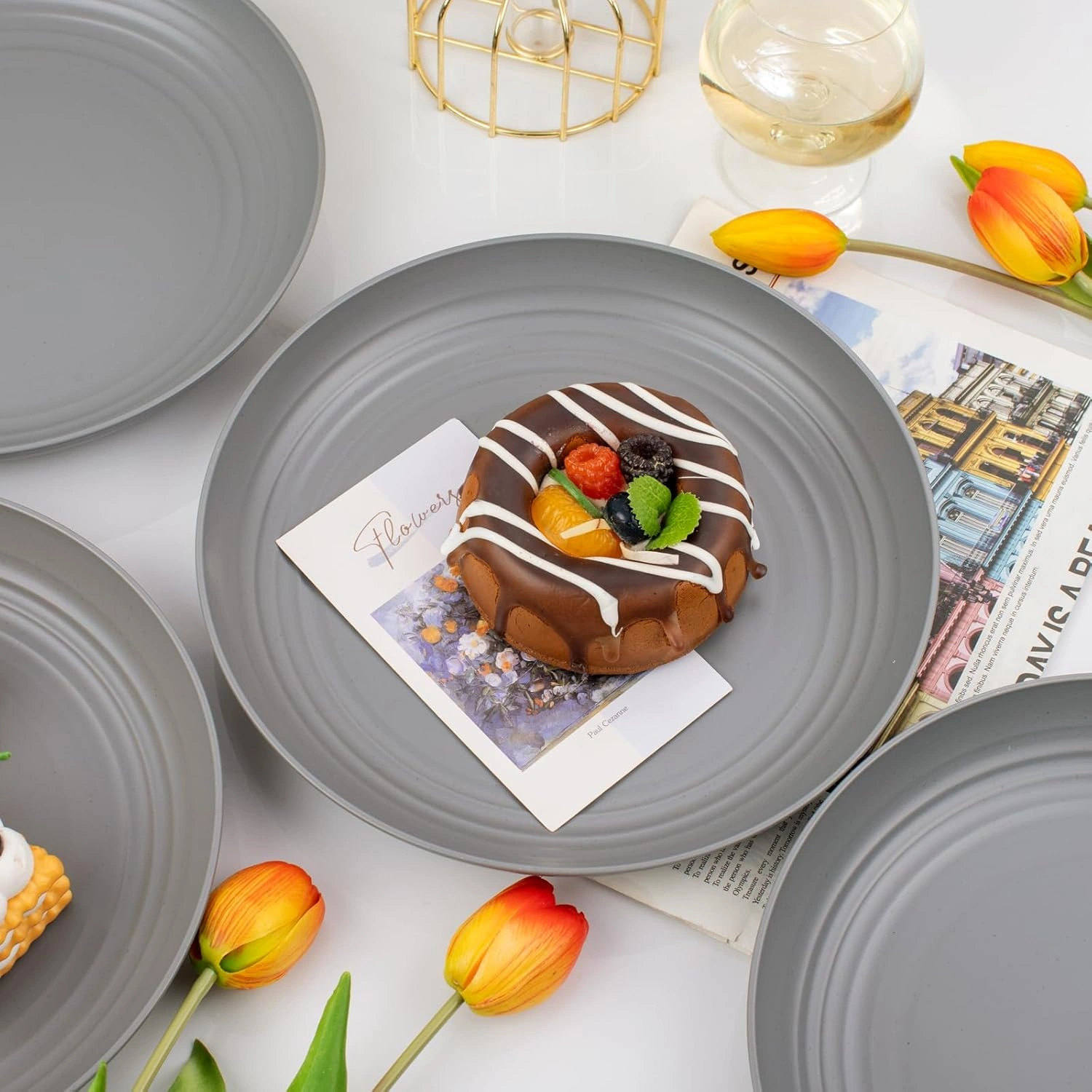 Dark Grey Wheat Straw Plates,Deep Dinner Plastic Plates,Reusable Plates,10 inch Unbreakable Plates Set,Lightweight Microwave Dishwasher Safe,Plastic Plates for Picninc,Camping, RC366-1 — view 15