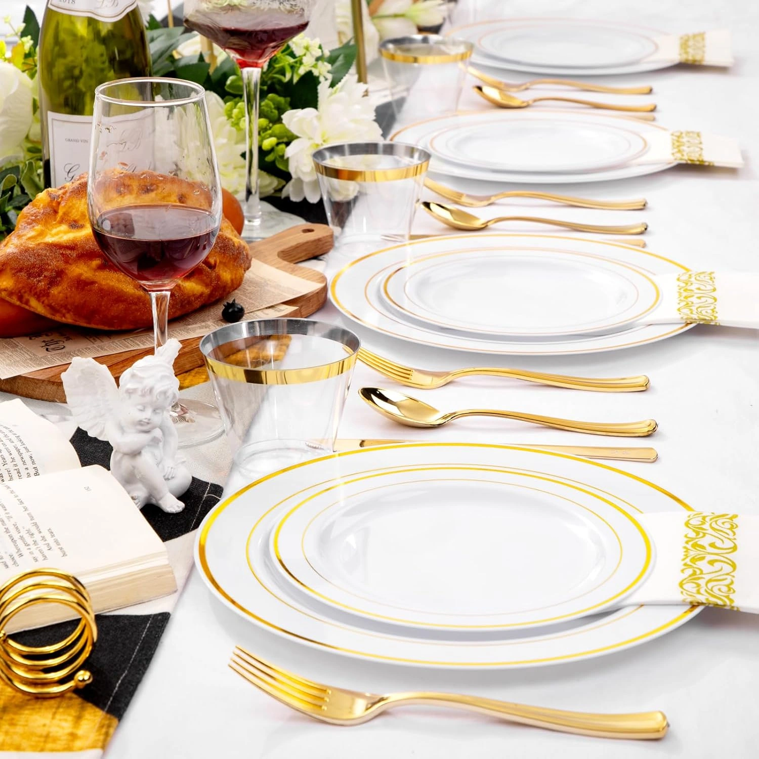 Gold Deluxe Disposable Dinnerware Set with Napkins — view 13