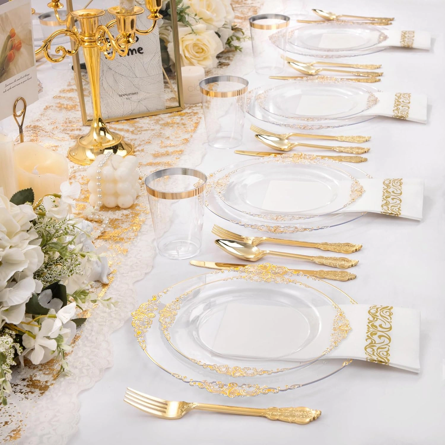 Clear Gold Dinnerware Set for 50 Guests — view 16