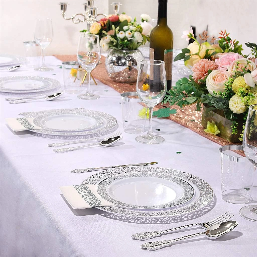 Silver Lace Design Deluxe Disposable Dinnerware Set with Napkins — view 13