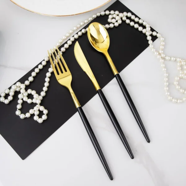 Gold Cutlery Set with Black Handles — view 10