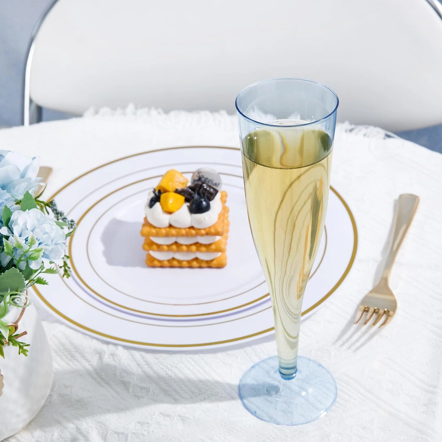 Clear Blue Plastic Champagne Flutes — view 13