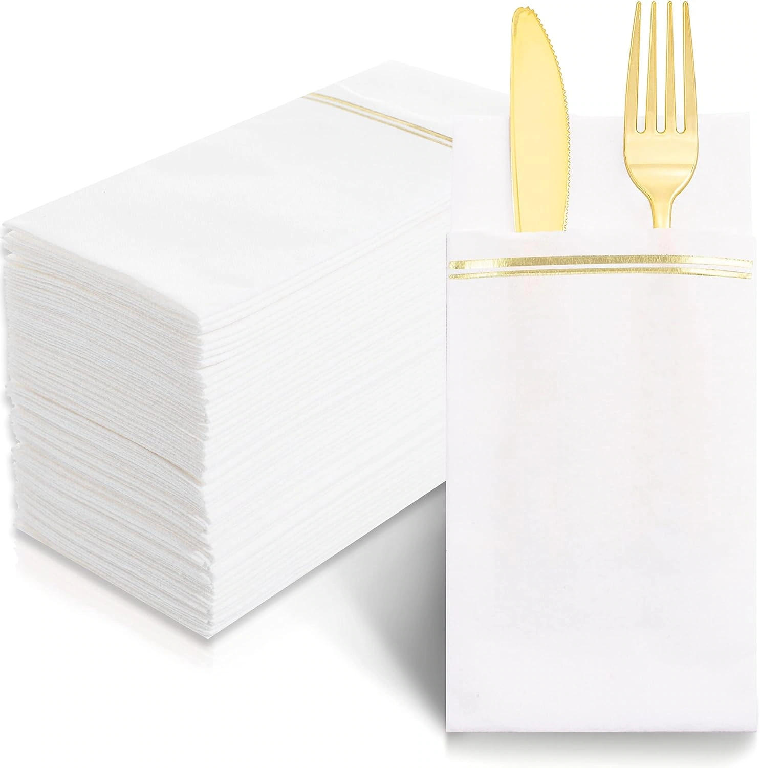 Gold Paper Napkins with Built-in Flatware Pocket — view 11