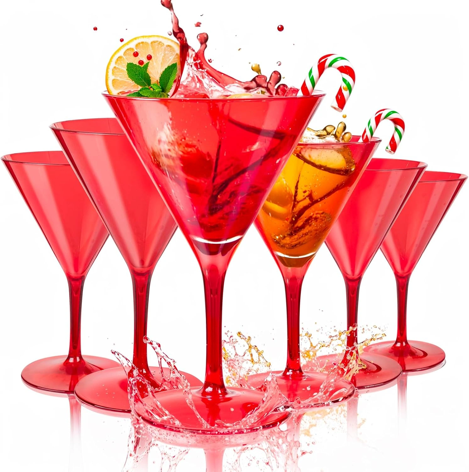 Red Liacere Martini Glasses Set of 6-11 oz Plastic Martini Cocktail Glasses with Stem-Reusable Cocktail Glasses for Bar,Margarita,Whiskey,Gin,Tequila,BPA-Free — view 10