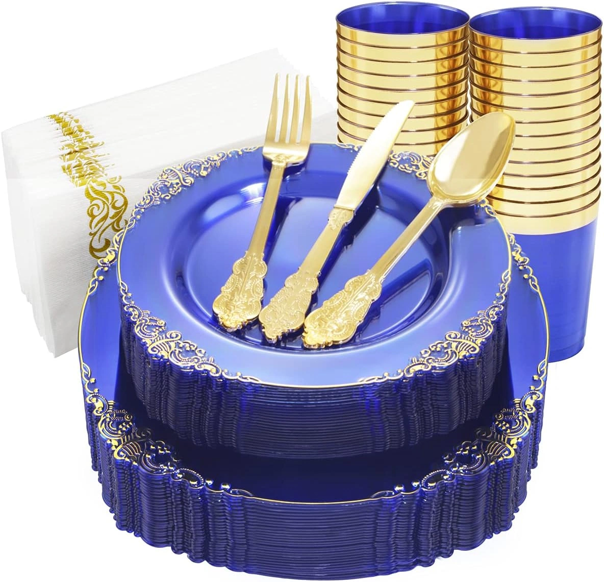 Blue & Gold Dinnerware Set for 25 Guests — view 11