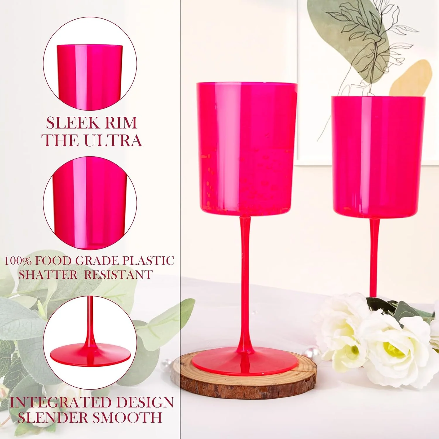 Hot Pink Plastic Wine Glasses, Party-Ready, Large Capacity (14 oz) — view 14