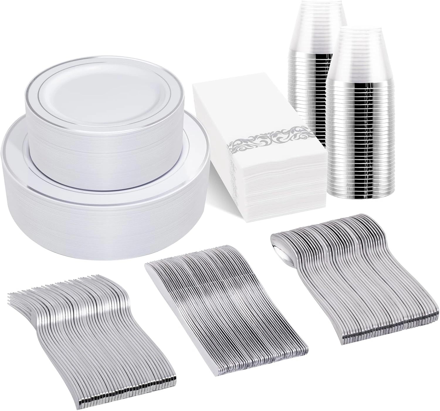 Silver Deluxe Disposable Dinnerware Set with Napkins — view 9