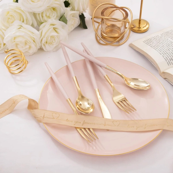 Gold Cutlery Set with Pink Handles — view 13