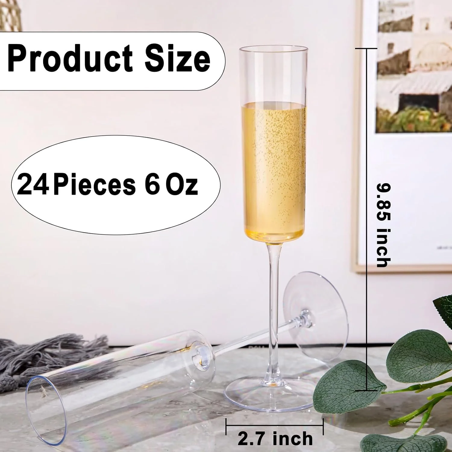 Clear Square Plastic Toasting Glasses, Tall and Slender Stem (6 oz) — view 13