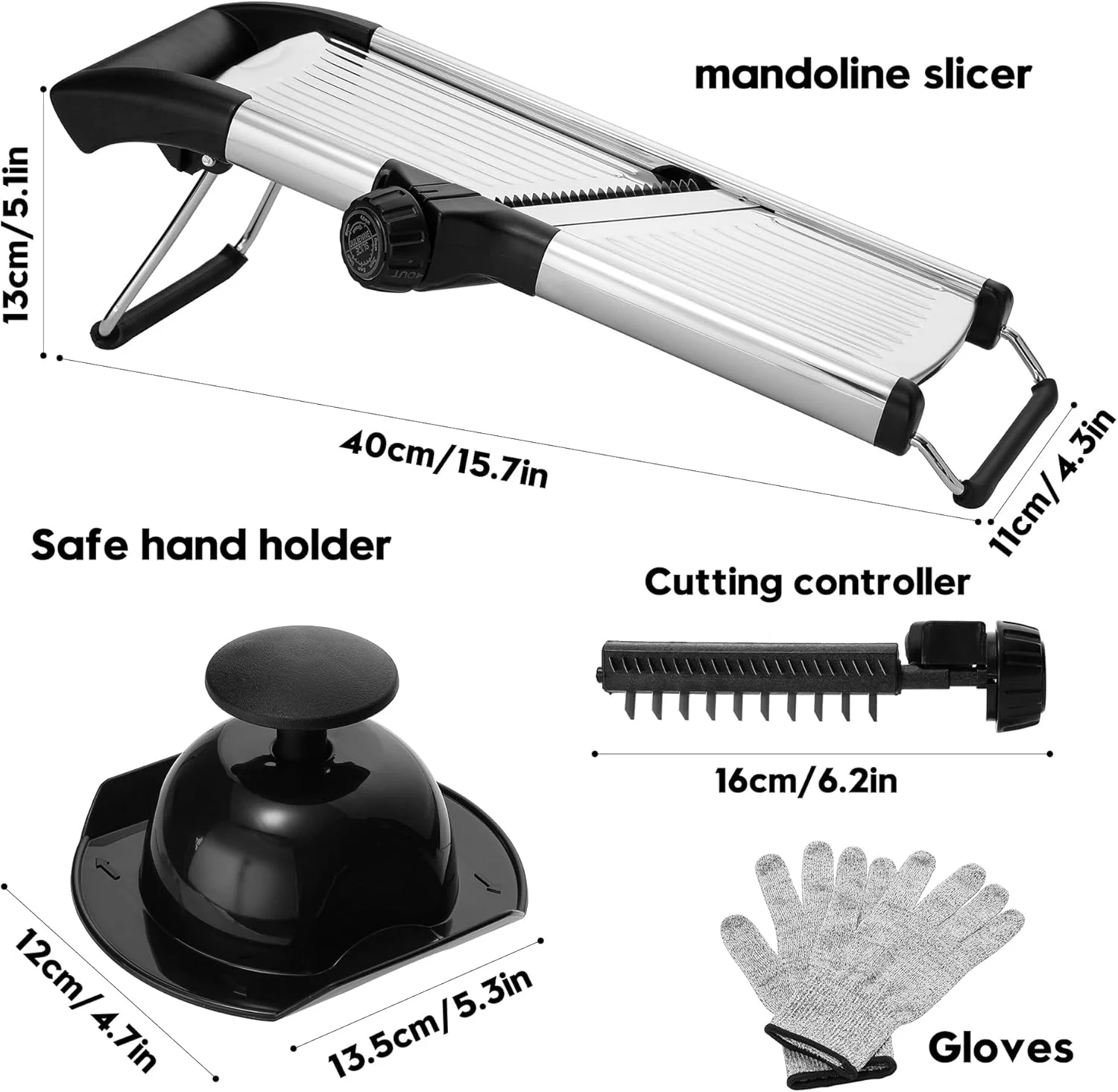 Black Adjustable Mandoline Food Slicer for Kitchen-Mandolin,Potato,Tomato,Carrot,Vegetable,Fruit and Onion Cutter-Adjustable Stainless Steel-Include 1 Pair Cut-Resistant Gloves — view 11