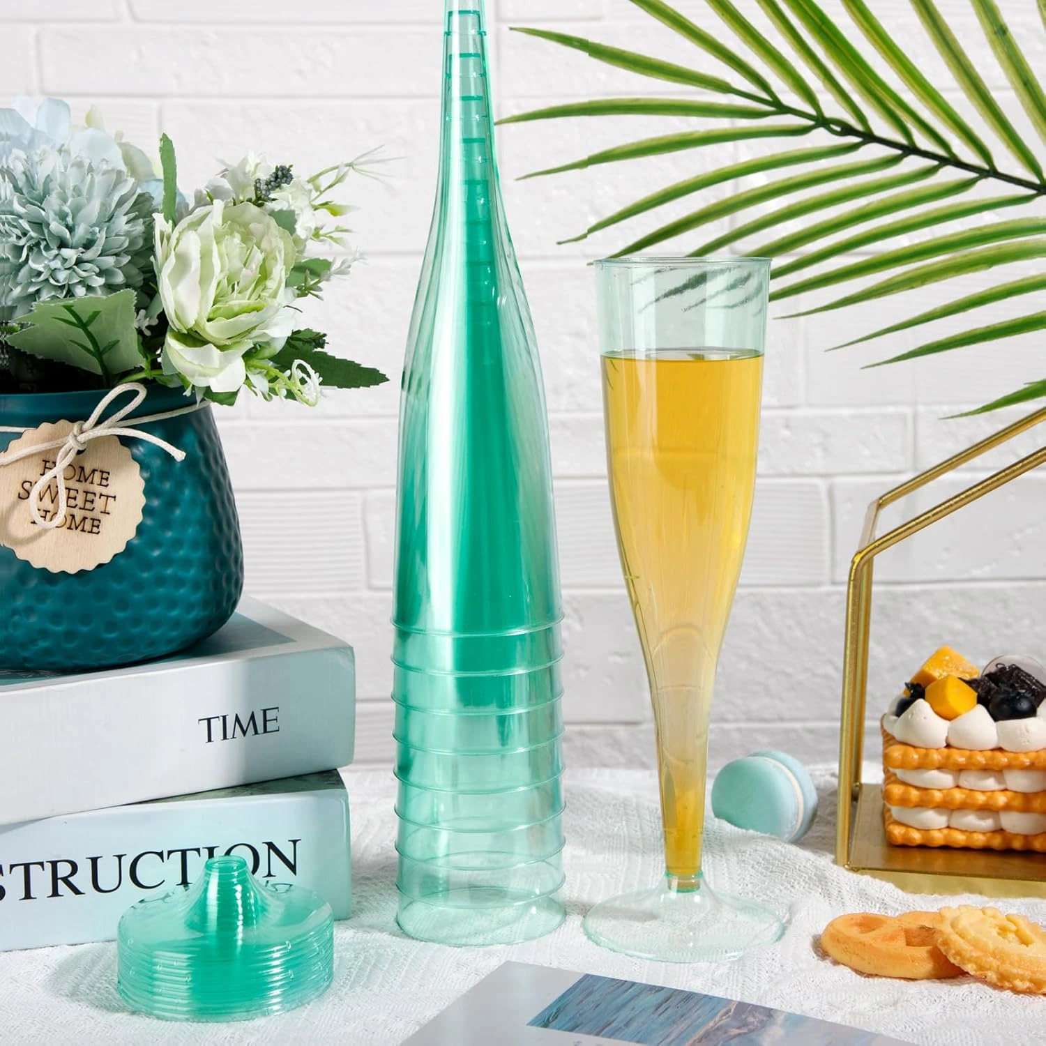 Clear Green Plastic Champagne Flutes — view 13