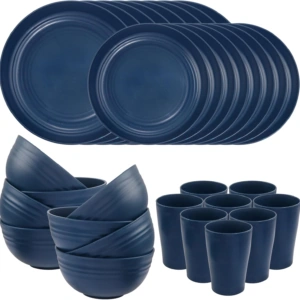 Dark BlueWheat Straw Dinnerware Sets for 8,Microwave Dishwasher Safe,Unbreakable ,Reusable Tableware Set,Beige Set Plates, Bowls, Cups. — view 11