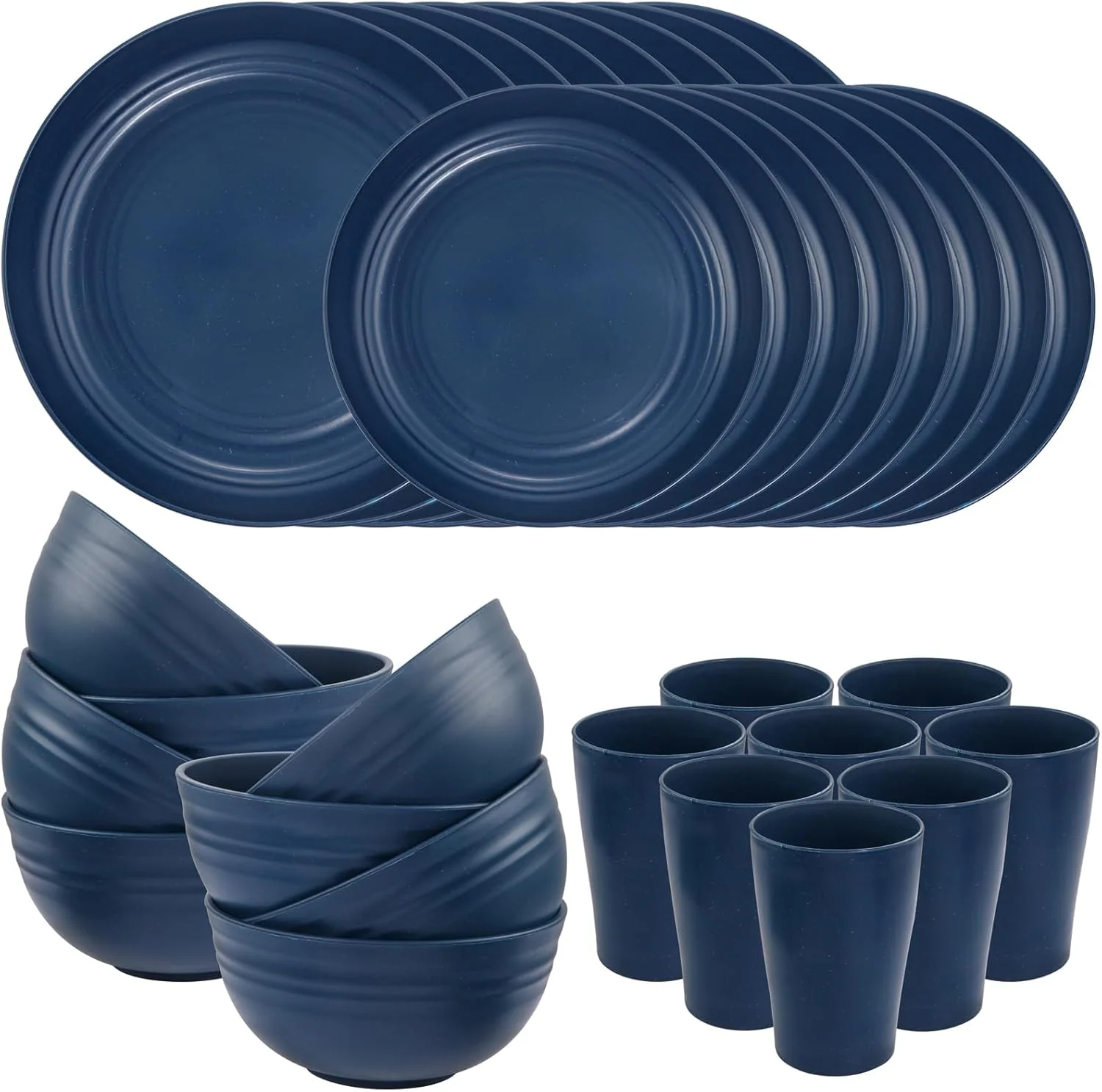 Dark BlueWheat Straw Dinnerware Sets for 8,Microwave Dishwasher Safe,Unbreakable ,Reusable Tableware Set,Beige Set Plates, Bowls, Cups. — view 11