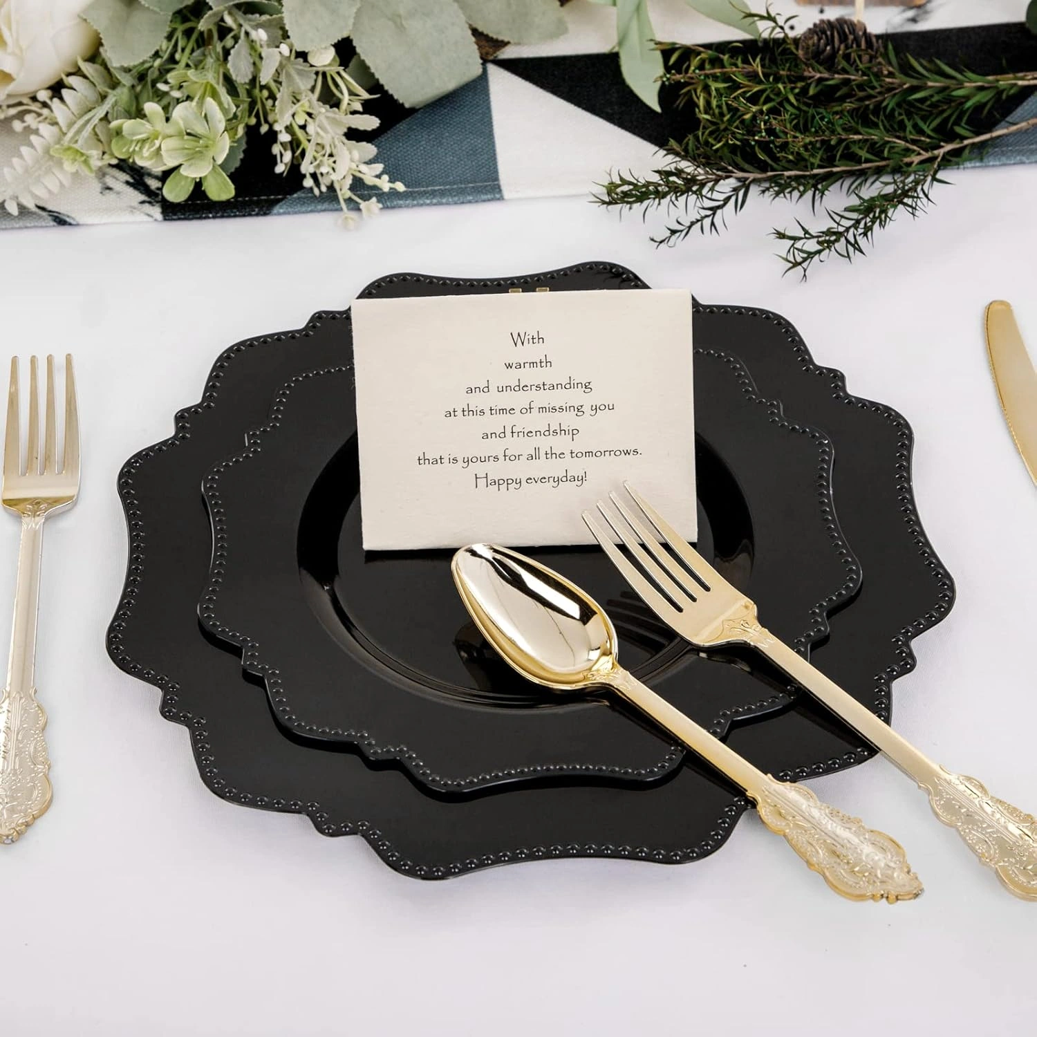 Black Disposable Plastic Plates-Heavy duty plate for party/wedding/anniversary 30 dinner plates and 30 dessert/salad plates — view 13
