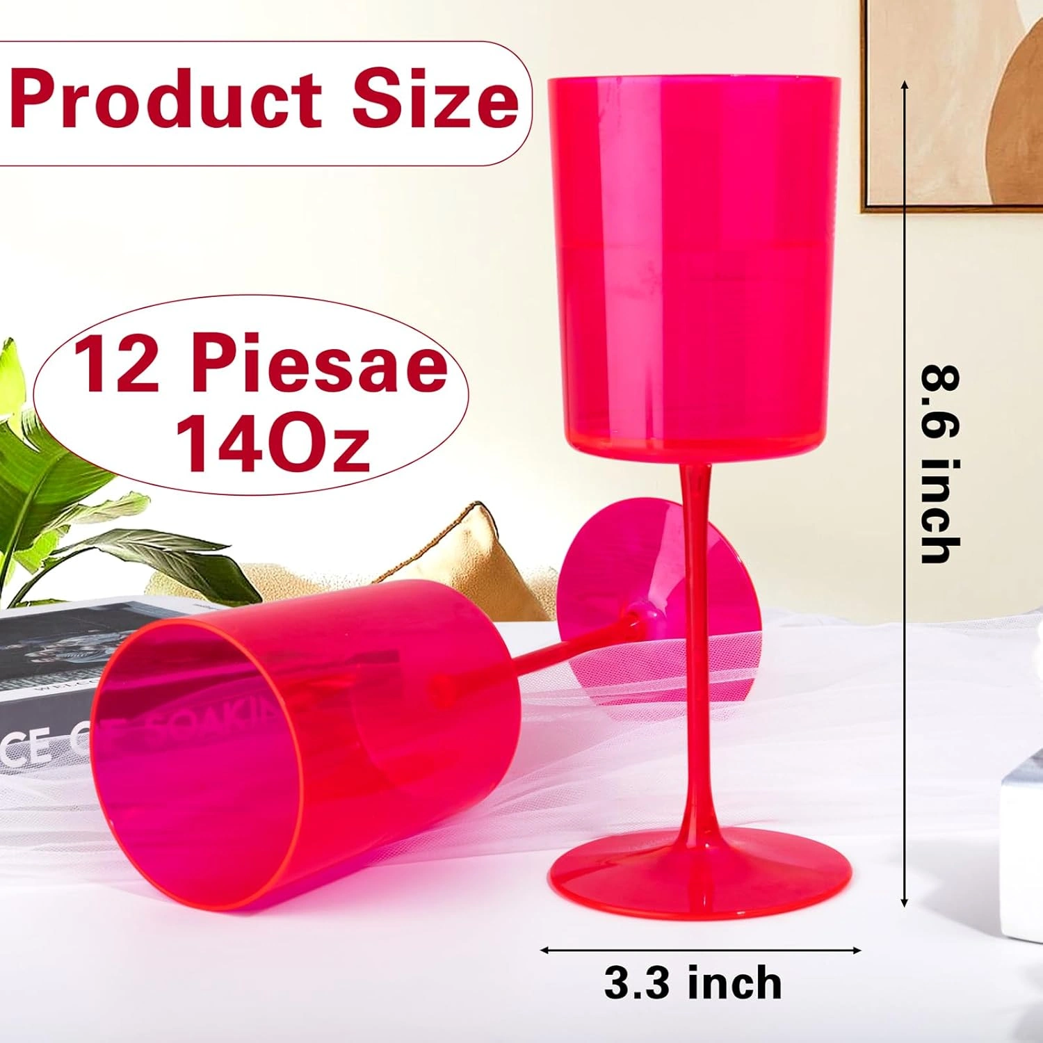 Hot Pink Plastic Wine Glasses, Party-Ready, Large Capacity (14 oz) — view 13