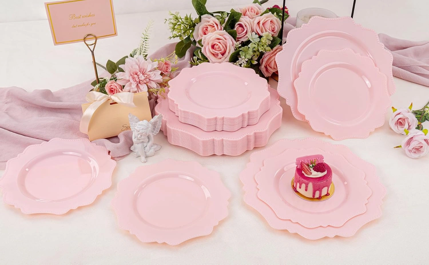 Pink Disposable Plastic Plates-Heavy duty plate for party/wedding/anniversary 30 dinner plates and 30 dessert/salad plates — view 11