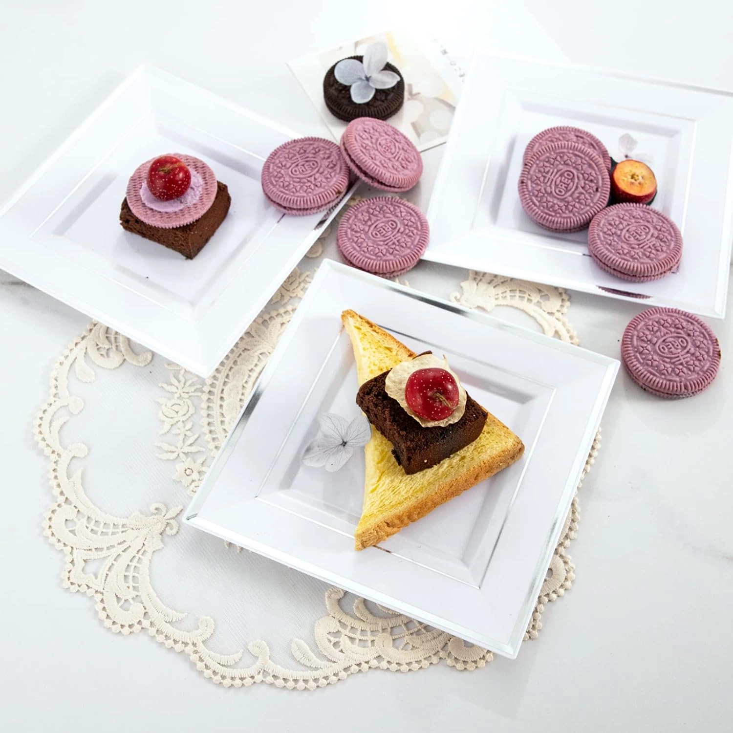 Silver Square Plastic Plates-6inch Disposable Cake Plates- Premium Hard Square Small Appetizer Plates for Wedding/Party — view 11