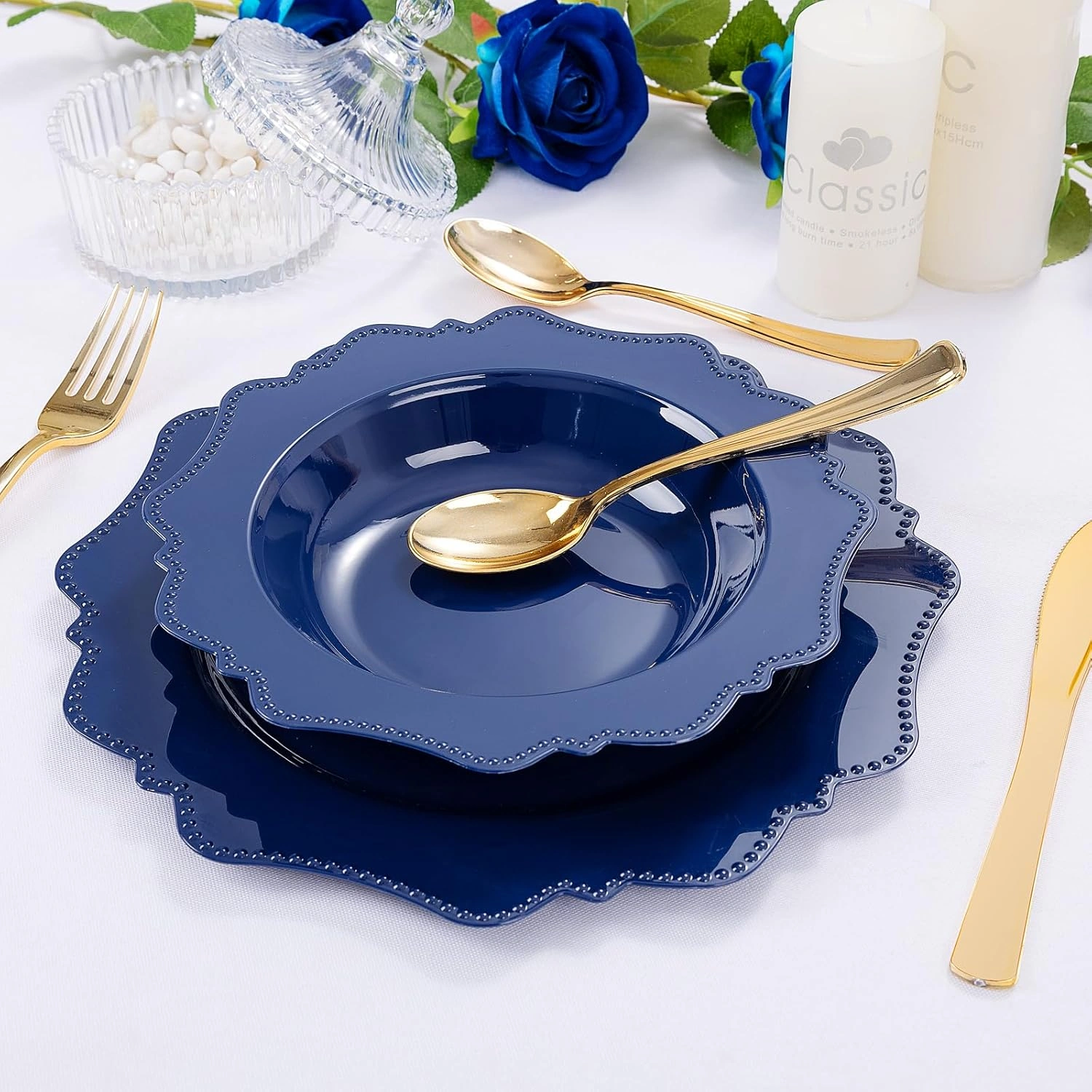 Navy Blue Plastic Party Bowls () 12 Oz Disposable Soup/Salad Bowl — view 12