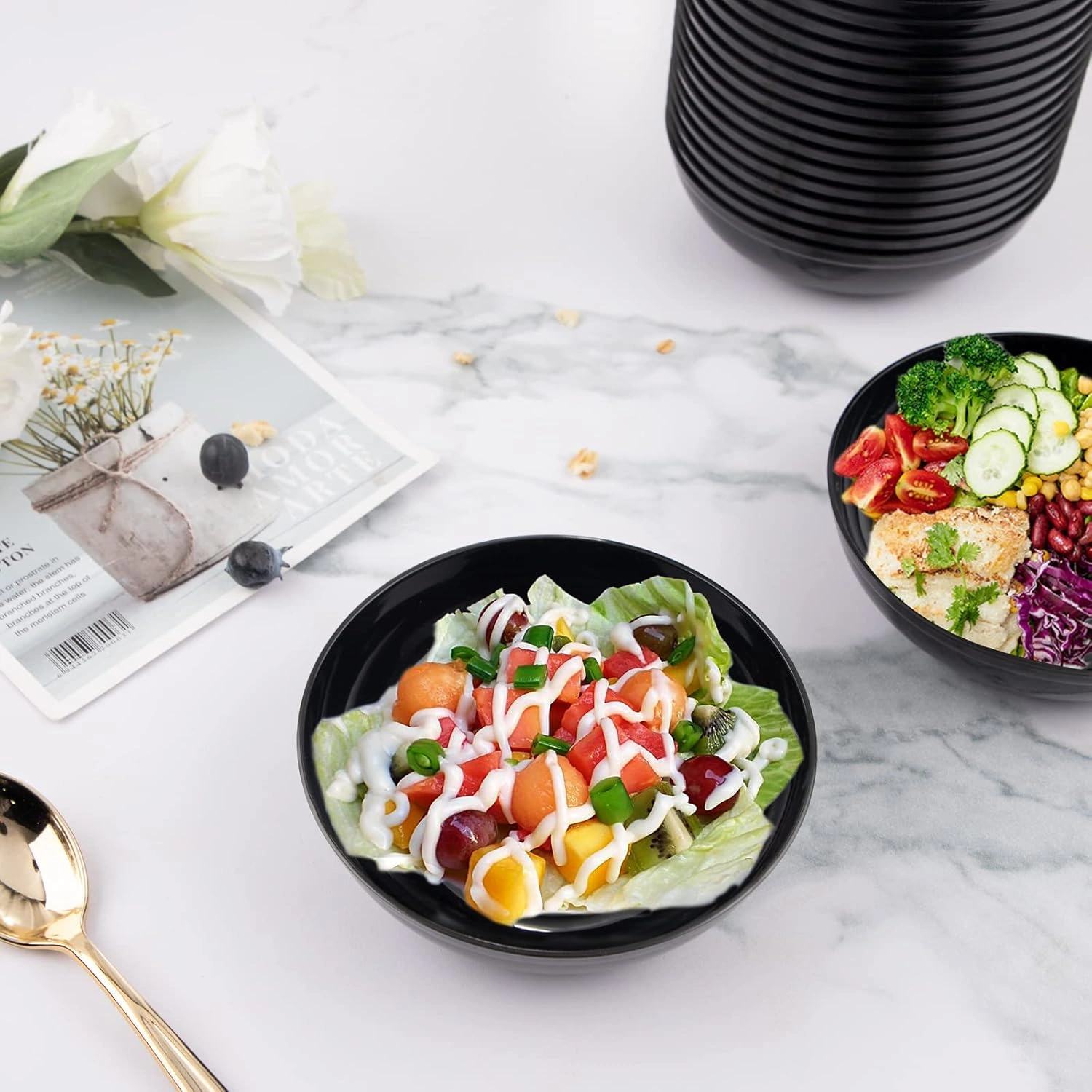 Black 10oz Plastic Bowls-Disposable Plastic Bowls- Premium Heavy Duty Salsa Bowls for Wedding &Parties — view 10