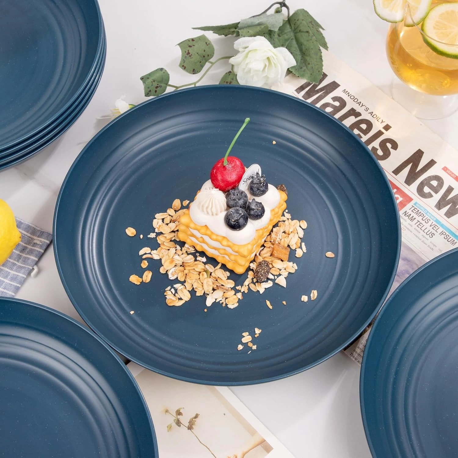Dark Blue Wheat Straw Plates,Deep Dinner Plastic Plates,Reusable Plates,10 inch Unbreakable Plates Set,Lightweight Microwave Dishwasher Safe,Plastic Plates for Picninc,Camping, RC366-1 — view 12