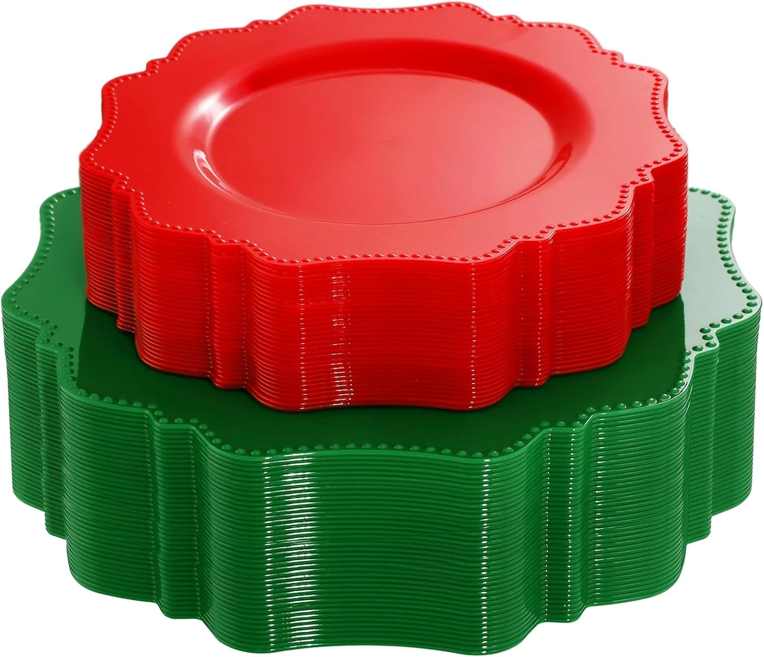 Red+Green Disposable Plastic Plates-Heavy duty plate for party/wedding/anniversary 30 dinner plates and 30 dessert/salad plates — view 10