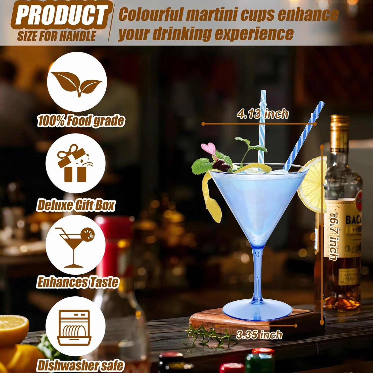 Blue Liacere Martini Glasses Set of 6-11 oz Plastic Martini Cocktail Glasses with Stem-Reusable Cocktail Glasses for Bar,Margarita,Whiskey,Gin,Tequila,BPA-Free — view 10