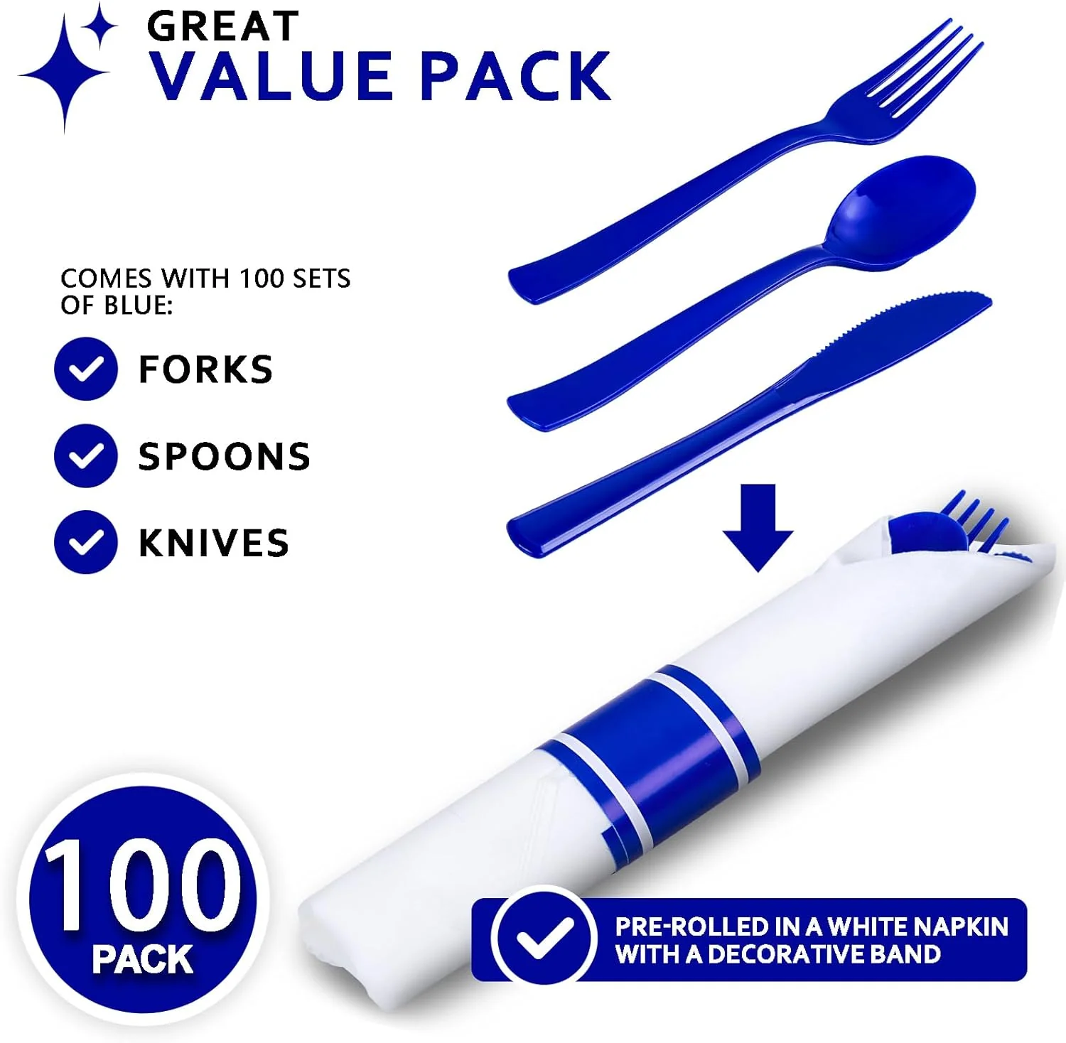 Blue Classic Pre Rolled Plastic Silverware Sets — view 14