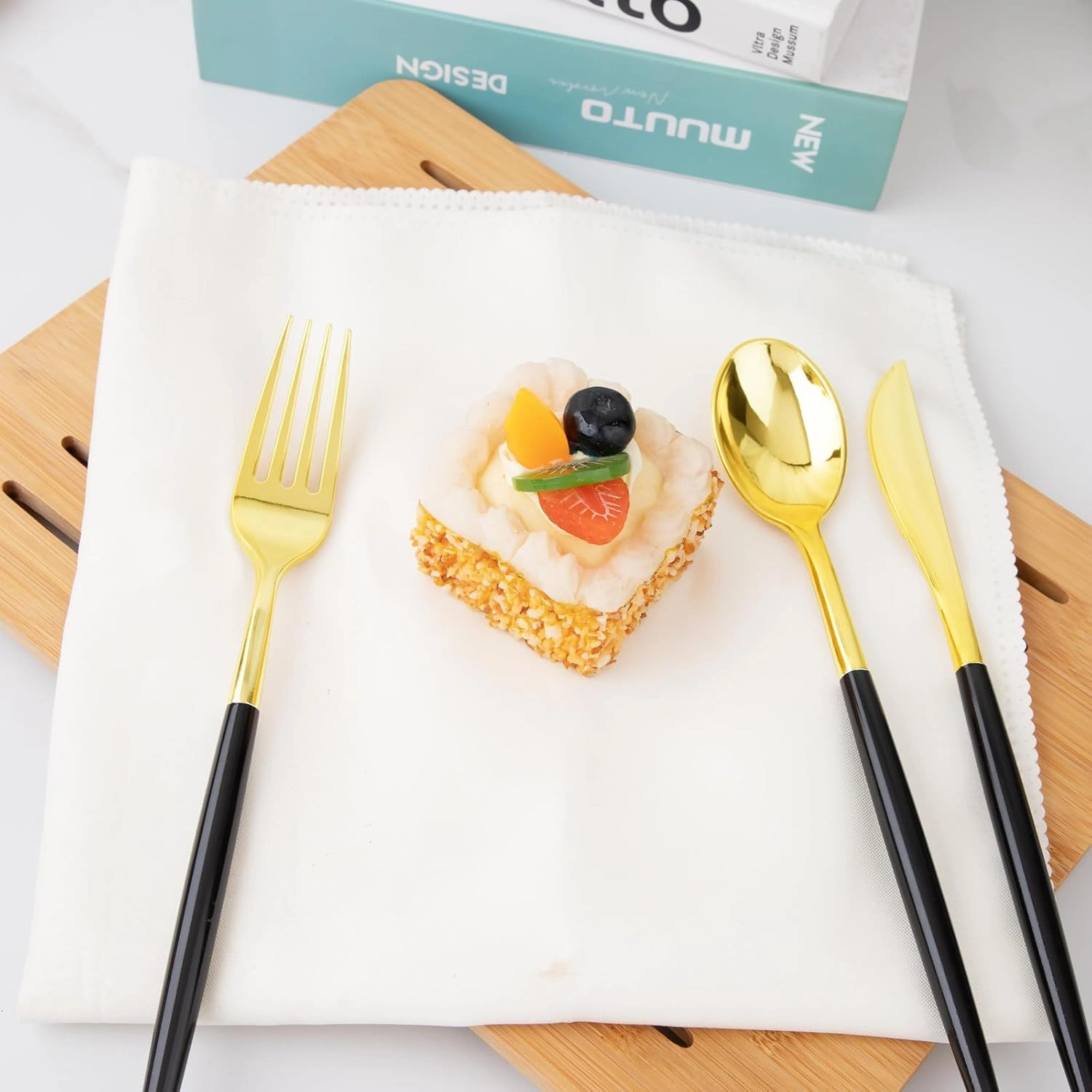 Gold Cutlery Set with Black Handles — view 14