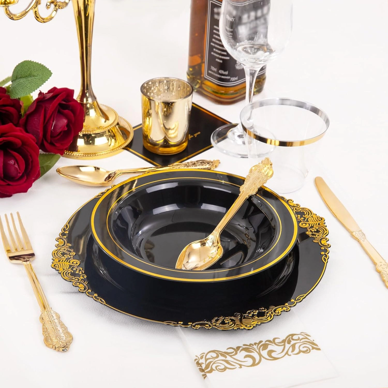 Black Plastic Bowls with Gold Rim — view 15
