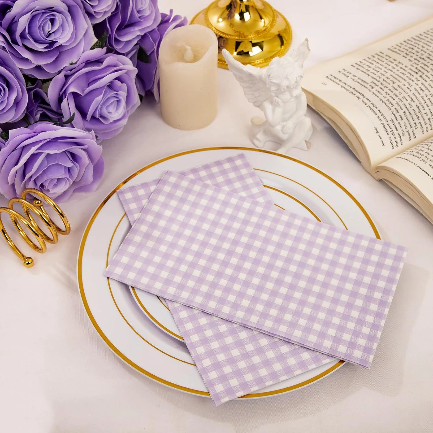 Purple Gingham Paper Napkins — view 13