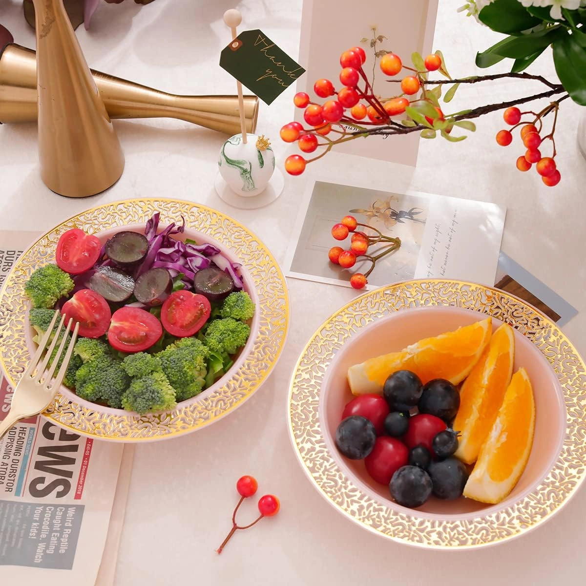 Pink Gold Plastic Soup Bowls 12 oz — view 11
