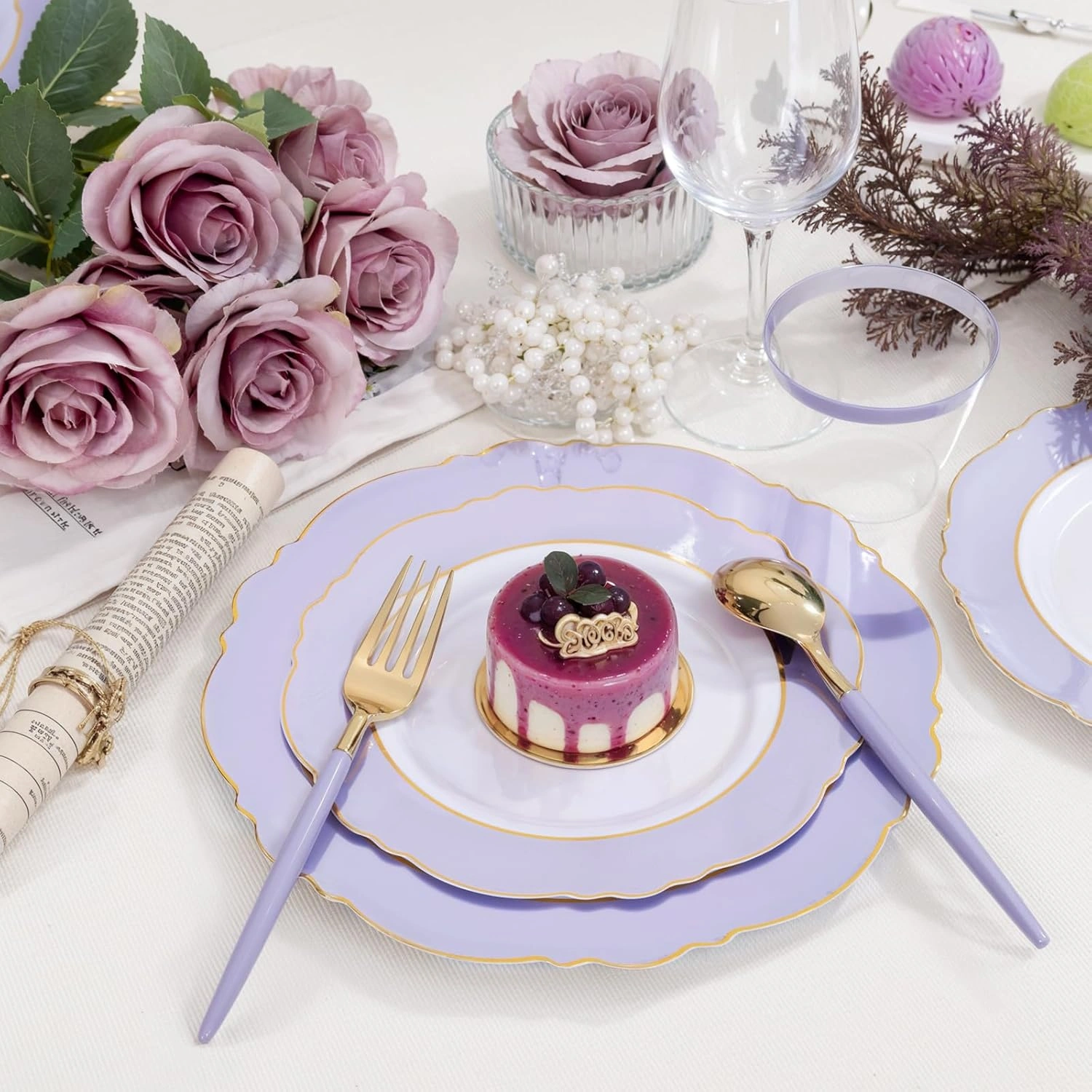 Purple And Gold Baroque Plastic Plates (60 Pieces) — view 12
