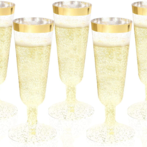 Gold Glitter Plastic Champagne Flutes — view 11