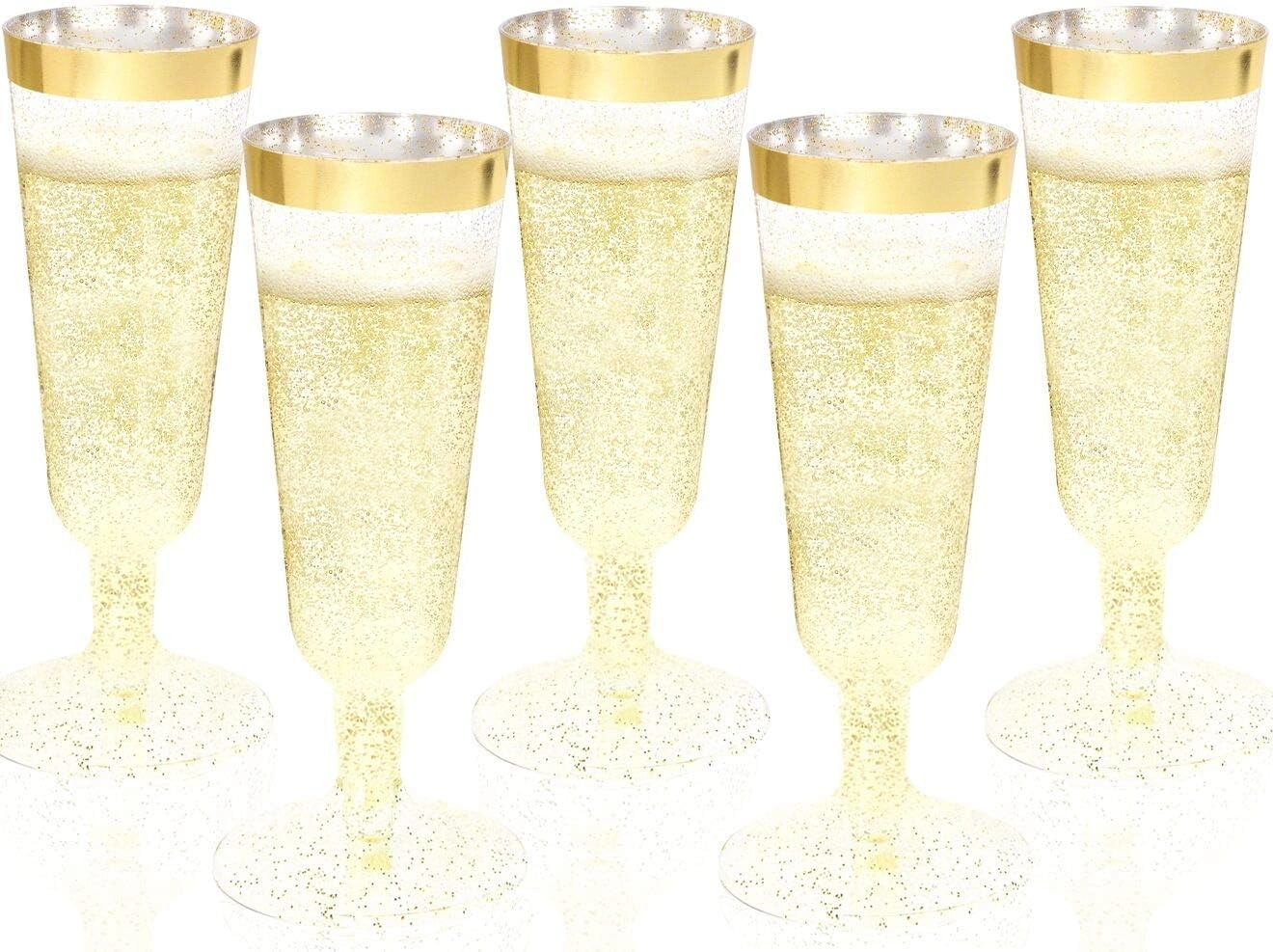 Gold Glitter Plastic Champagne Flutes — view 11
