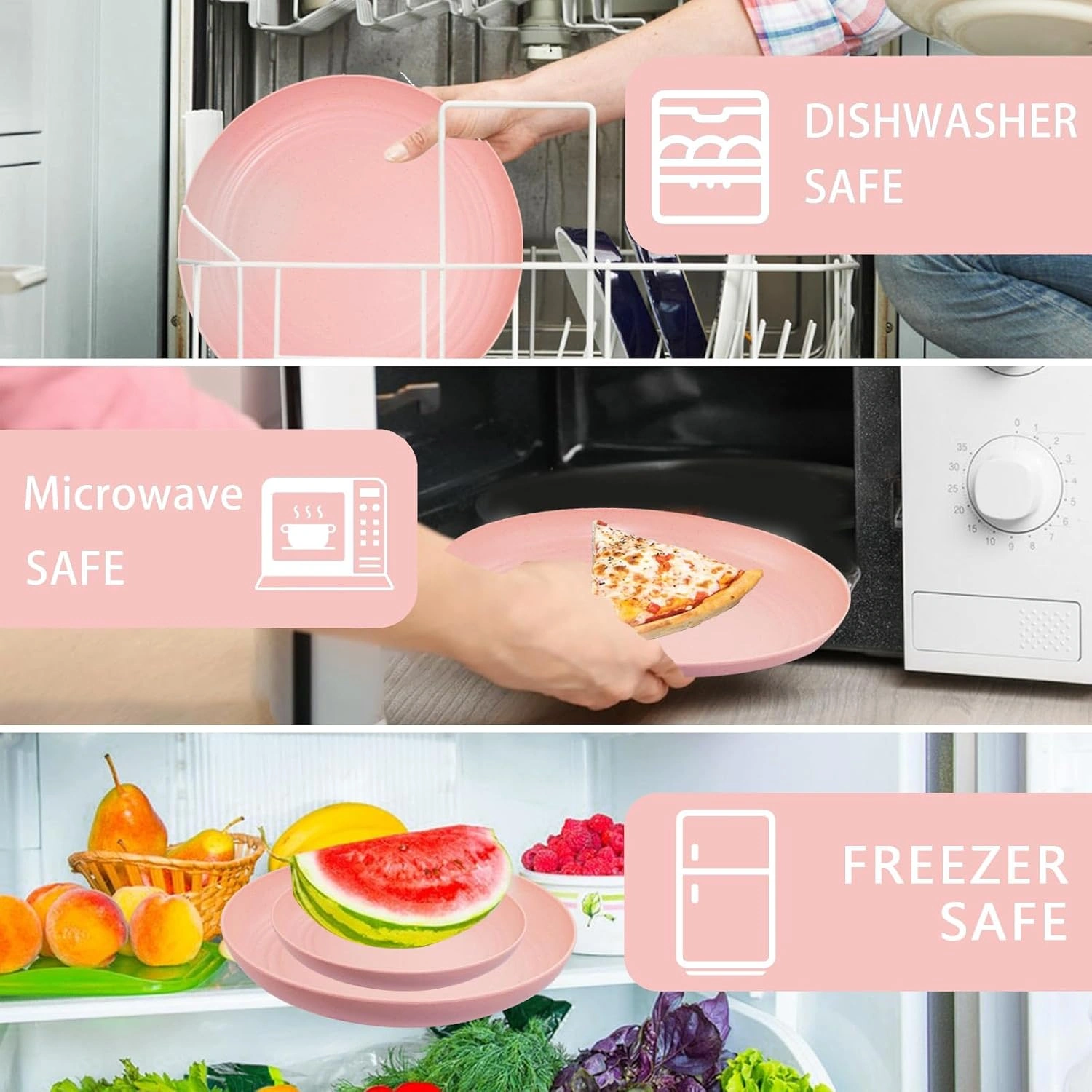 Baby Pink Wheat Straw Dinnerware Sets for 8,Microwave Dishwasher Safe,Unbreakable ,Reusable Tableware Set,Beige Set Plates, Bowls, Cups. — view 16
