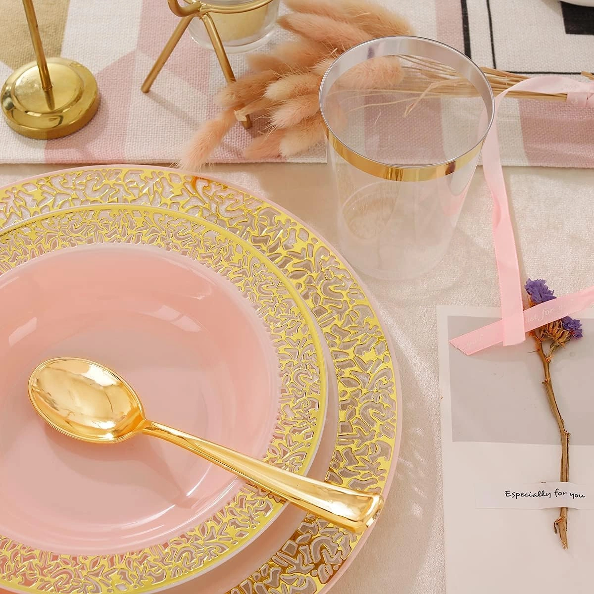 Pink Gold Plastic Soup Bowls 12 oz — view 12