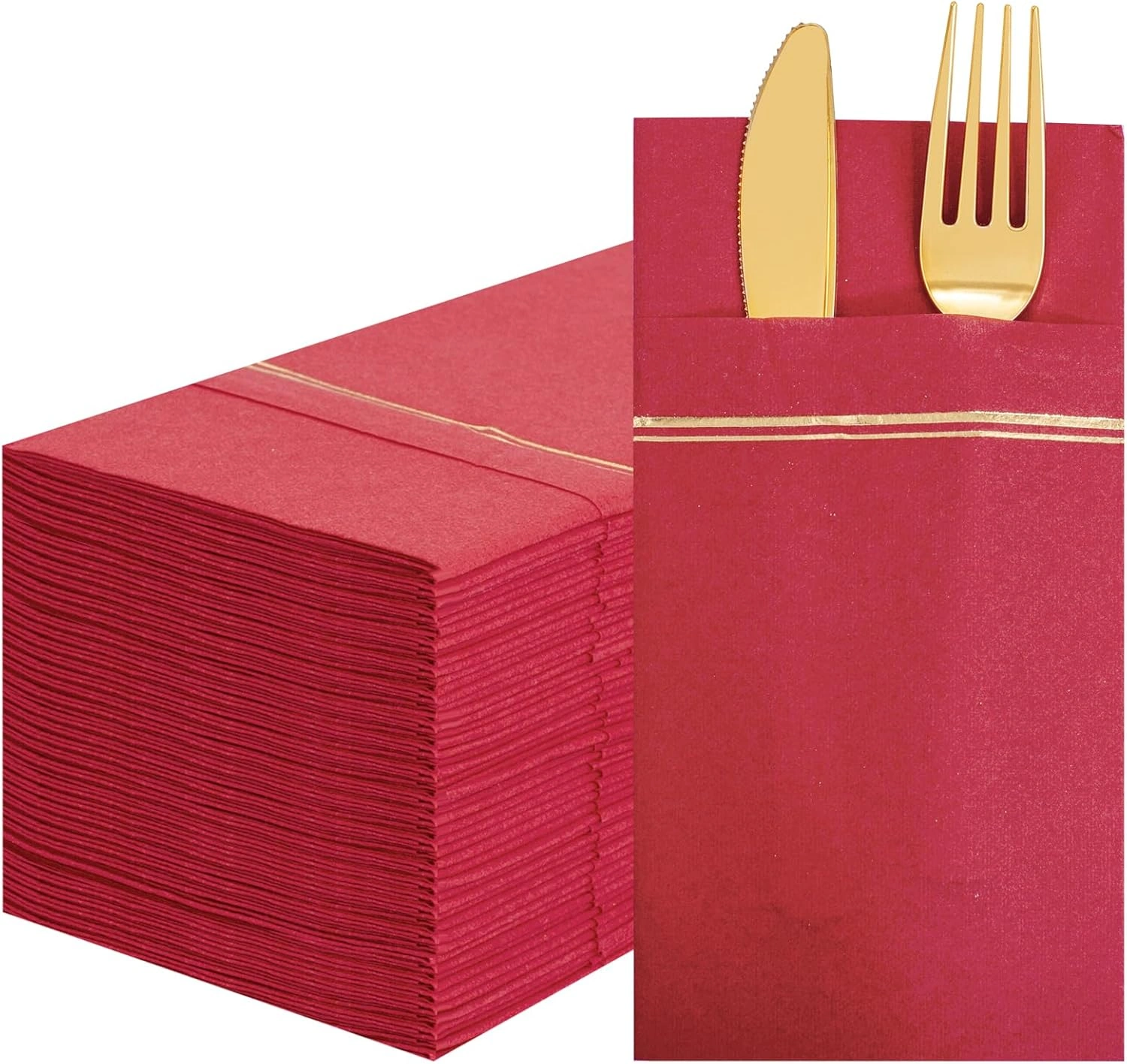 Red Paper Napkins with Built-in Flatware Pocket — view 11