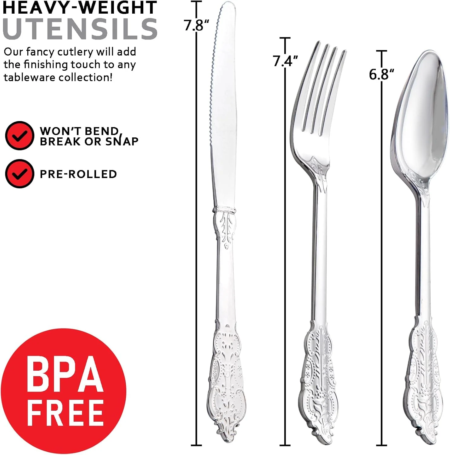 Silver Fancy Pre Rolled Plastic Silverware Sets — view 13