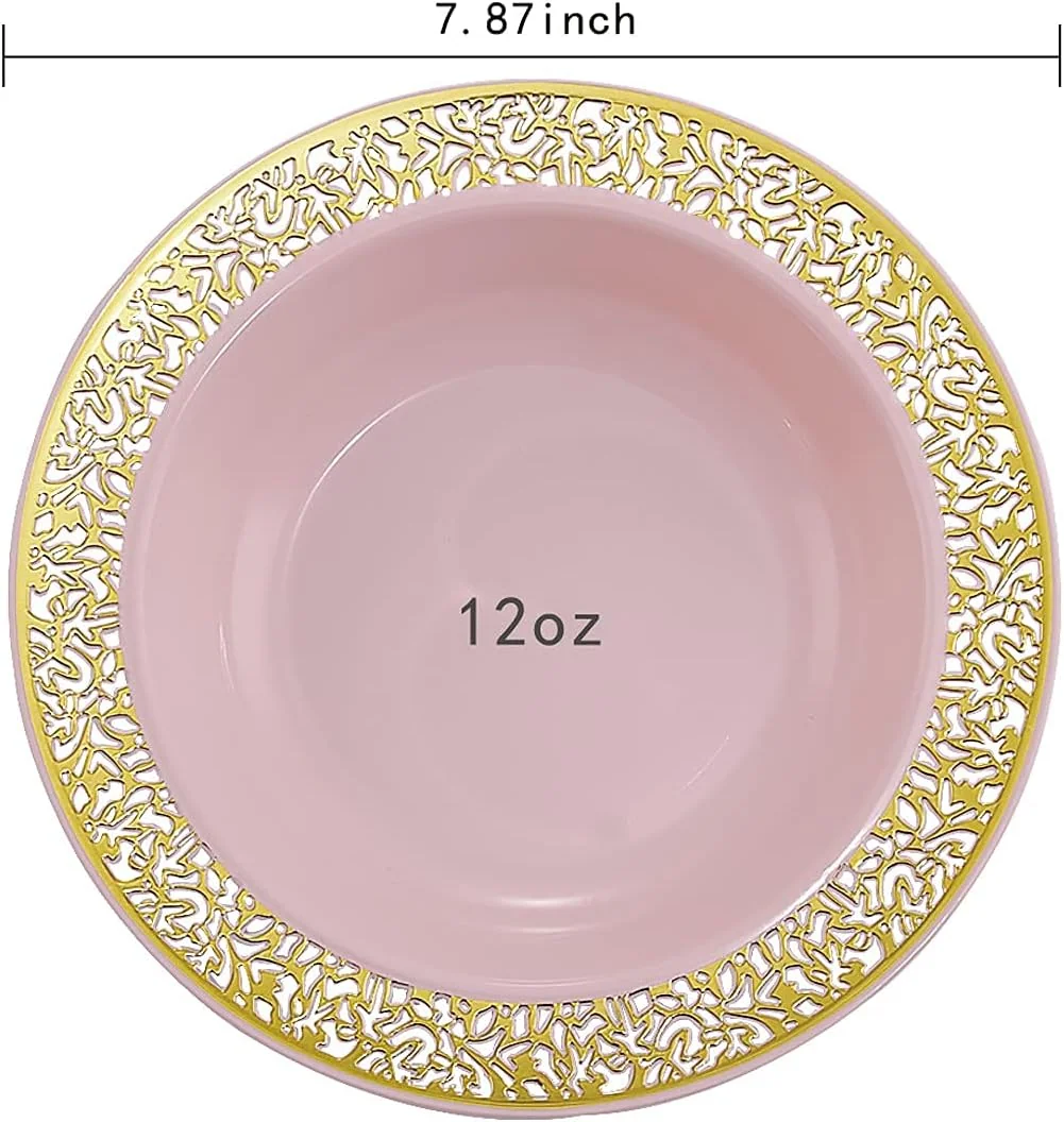 Pink Gold Plastic Soup Bowls 12 oz — view 10
