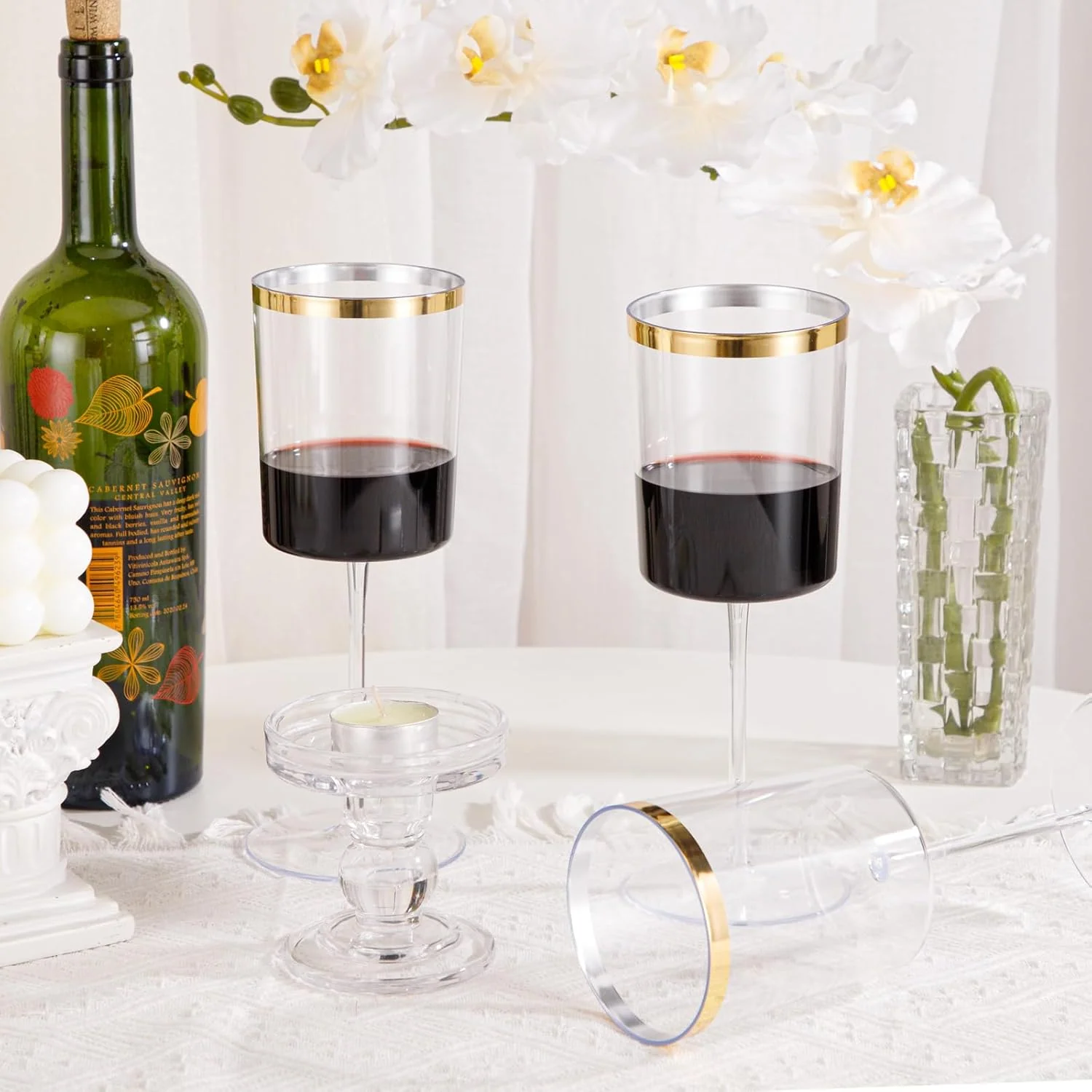 Square Gold Stemmed Plastic Wine Glasses, Large Capacity (14 oz) — view 16