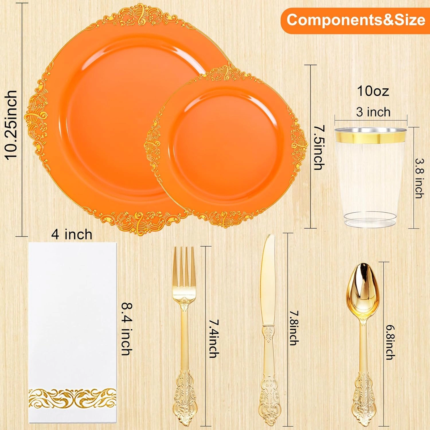 Orange & Gold Dinnerware Set for 25 Guests — view 13