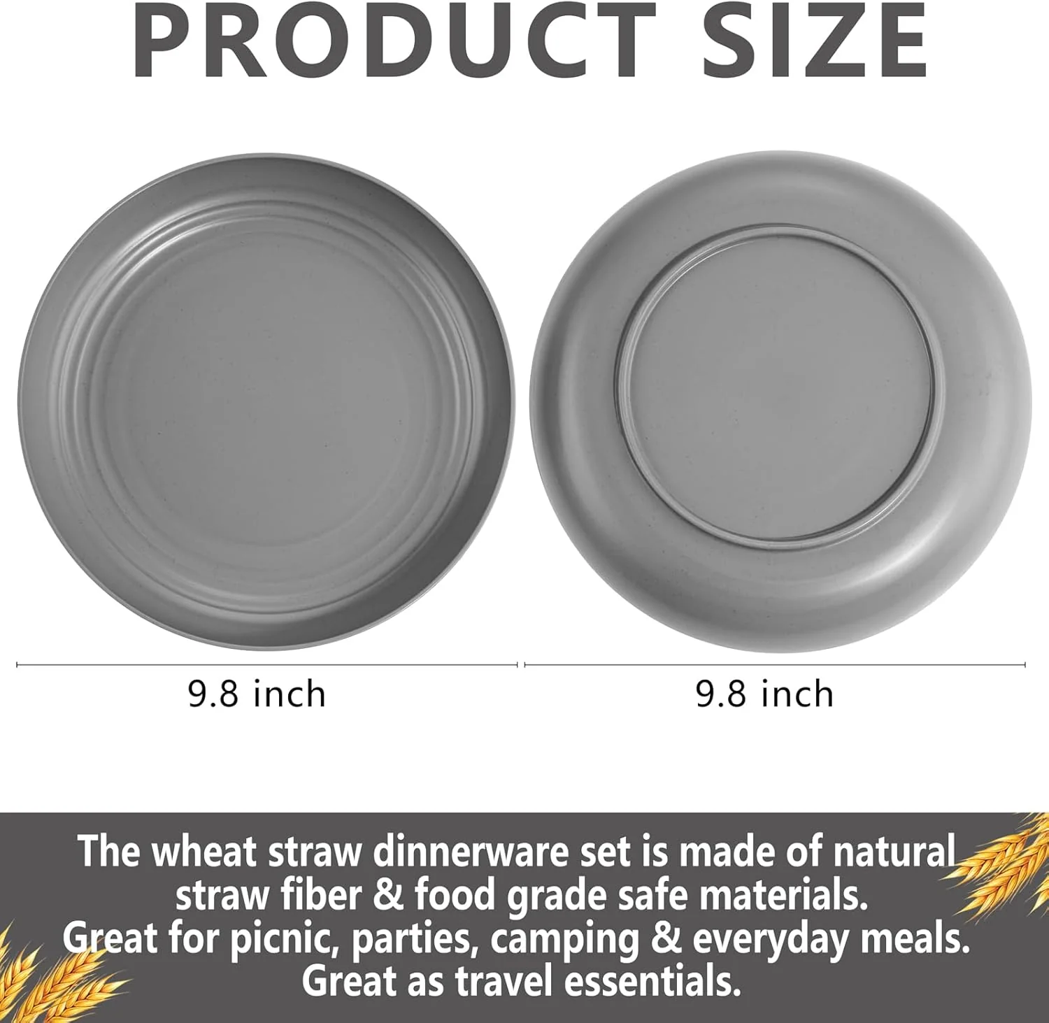 Dark Grey Wheat Straw Plates,Deep Dinner Plastic Plates,Reusable Plates,10 inch Unbreakable Plates Set,Lightweight Microwave Dishwasher Safe,Plastic Plates for Picninc,Camping, RC366-1 — view 13